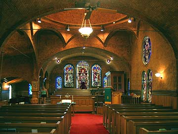 The front of the church, containing altar and choir stalls